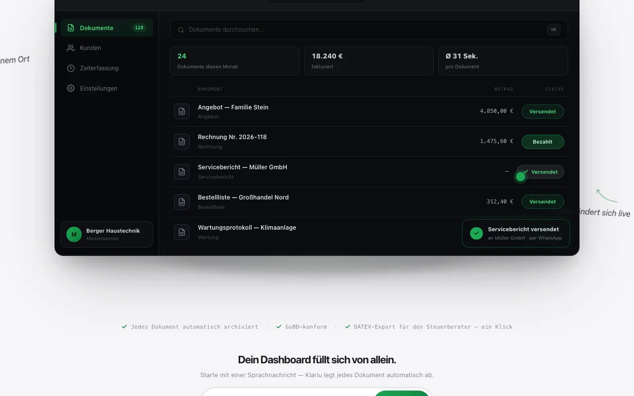 klariu.de: Dashboard